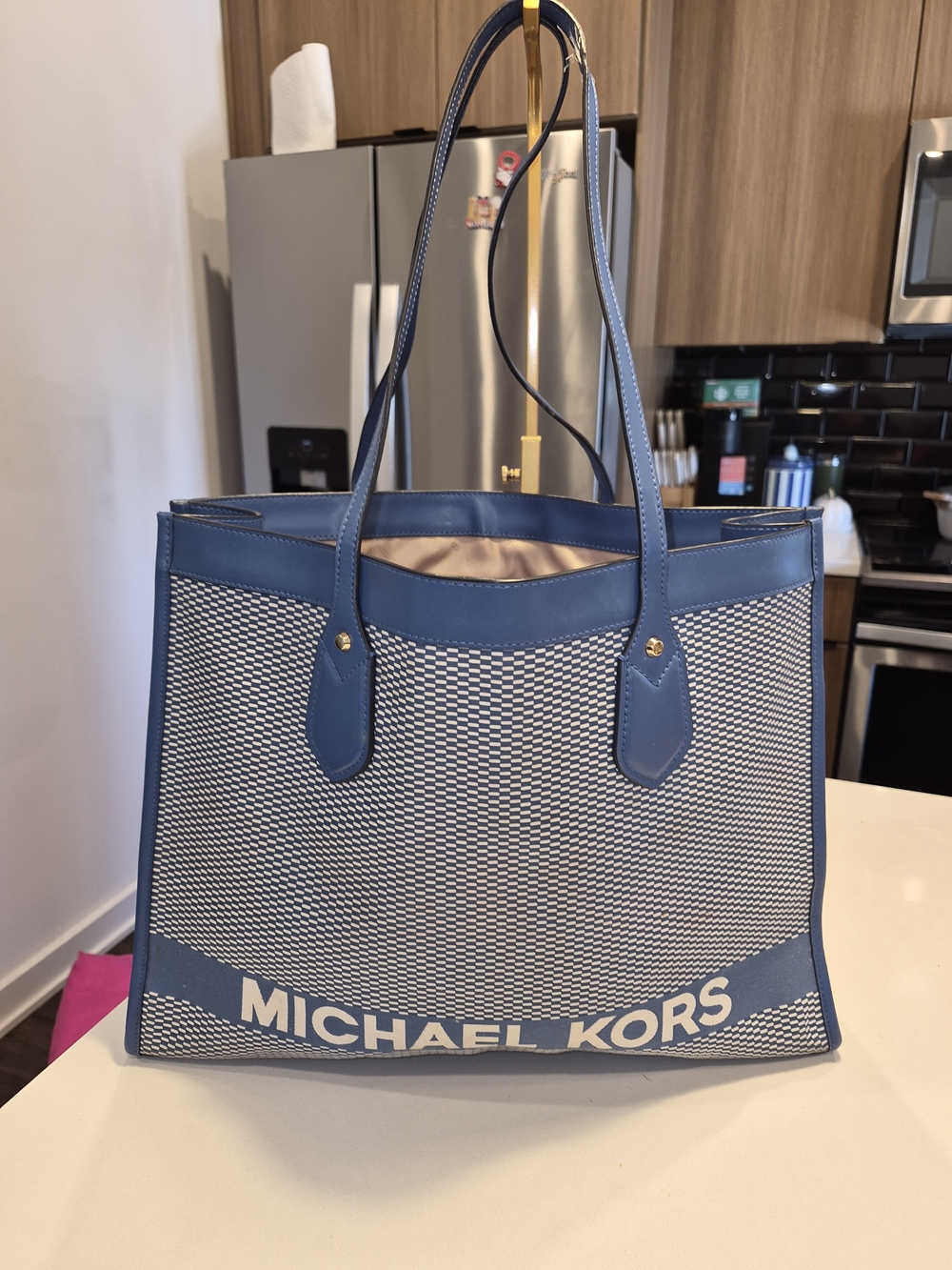 Michael Kors  Large Blue and White Logo Canvas Tote